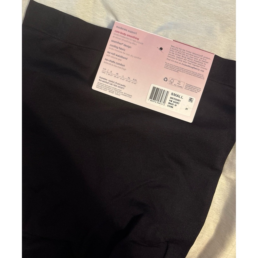 NEW Jockey Black Core Body Smoothing High‎ Waist Mid Thigh Shorts, Small - Picture 4 of 4